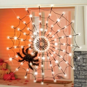 LED Lighted Spider Web & Spider Halloween Prop Decoration w/ Remote Control - Picture 1 of 2