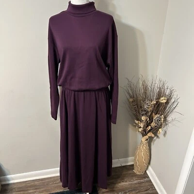 Vtg Lands’ End Purple Long Dress Elastic Waist Long Sleeve TurtleNeck Sz XLT USA - Image 1 of 4