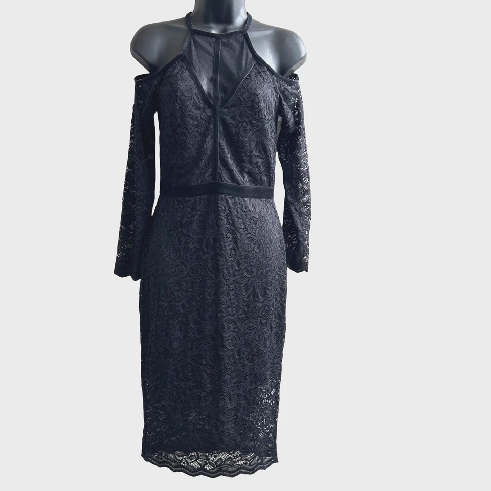 Express Lace Velvet Black Gothic Grunge Dress Off Shoulder Long Sleeve Size 2 - Image 1 of 4