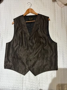 Vintage Scully Western Vest Mens Large Brown Floral Paisley Belted NICE Preowned - Picture 1 of 10