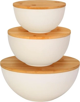 Salad bowl with lid, three-piece set of natural bamboo fiber tableware, - Image 1 of 4