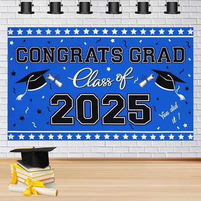 Decoraciones de graduación 2025 - Telón de fondo fotográfico de graduación clase de 2025, 65” x 39  Foto 1 de 4