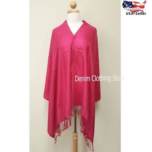 1 pc Women Wool Silk Pashmina Cape W/Buttons Scarf Shawl Stole Wrap Coat Poncho 