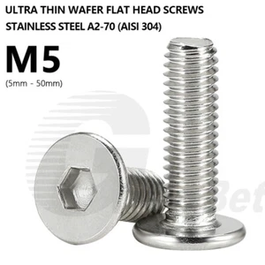 M5 Ultra Thin Flat Head Low profile Screw Bolt Hex Key Drive Stainless Steel 304 - Picture 1 of 26