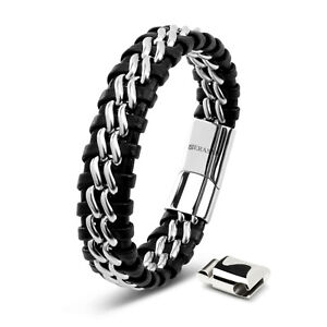 SERASAR Armband Herren "Steel" Lederarmband Männer Herrenarmband Geschenkidee