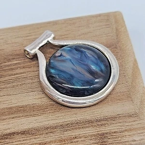 Kenneth Cole Silver Pendant w Smooth Polished Oil Slick Stone / Shell - Picture 1 of 5