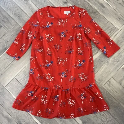 Jack Wills Red Floral Mini Dress Smock Frill Hem Size UK 8 - Image 1 of 4