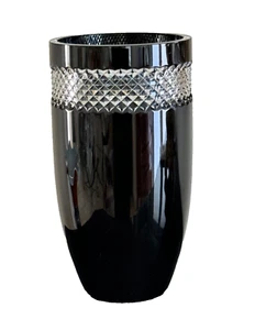 Waterford Crystal John Rocha Black 12" Tall Cut Cased Crystal Vase - Picture 1 of 5