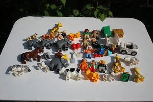 LEGO DUPLO 30 animaux personnages + voiture giraffe éléphant vache zèbre - Imagen 1 de 5