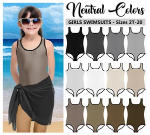 Kids Neutral Basic Solid Colors Swimsuit #1 - Baby Girl Teens Bathing Suit Gift - Picture 1 of 30