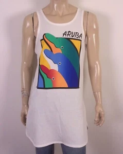 vintage 80s 90s Miro Eye Popping Aruba Dolphins POP ART Tank Sleep Shirt T-Shirt - Picture 1 of 4