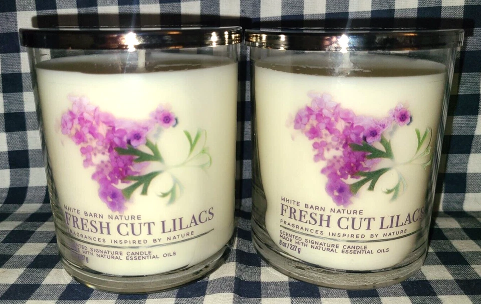 Paquete de 2 NUEVAS velas de mecha única lilas frescas cortadas 8 oz baño y cuerpo funciona Foto 1 de 1