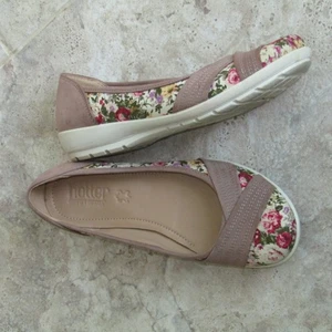 Hotter Natasha red pink floral brown suede slip on flat ballet pumps shoes uk6.5 - Picture 1 of 18