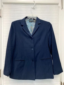 GEORGE Womens Blue 3 Button Pinstripe Polyester Blazer Jacket | Size 8 | NWT - Picture 1 of 12