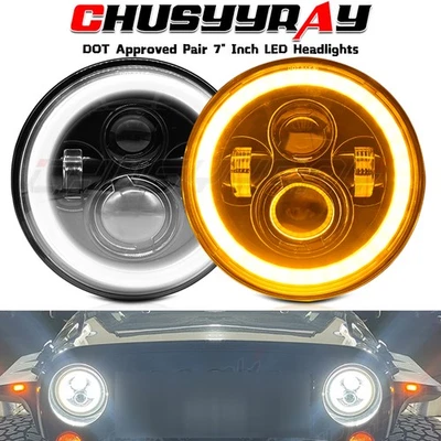 Pair 200W 7" Round Led Headlight Hi-Lo Beam for Dodge Dart D100 D200 D300 Pickup - Image 1 of 4