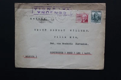 1937 SCW GUERRA CIVIL ESPAÑOLA CUBIERTA CENSURADA DE VALENCIA A GENTBRUGGE BELGIA Foto 1 de 2