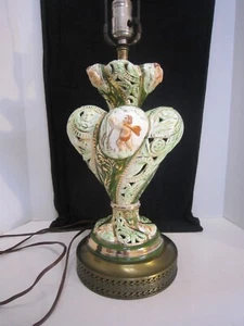 Vintage Capodimonte Porcelain Table Lamp Green Gold Italy - Picture 1 of 24
