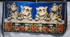 Vintage Italian CATS Wall Hanging Boho Tapestry 19"x38" Rich Blue Background 