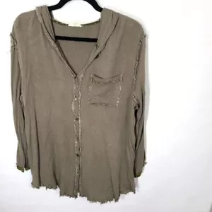 Oddy Brand Olive Green Small S Women's Long Sleeve Shirt Top with Hood - Picture 1 of 5