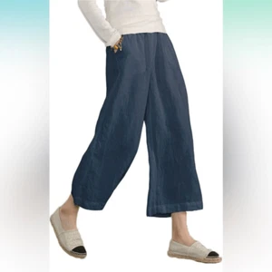 NEW Casual Loose Elastic Waist Cotton Trouser Cropped Wide Leg Pants 3XL/18 - Picture 1 of 5