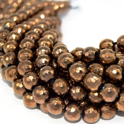 Hematite Beads - Faceted Metallic Bronze Round Natural Gemstone Beads - Image 1 of 4