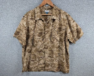Breakwater Men's Brown Floral Batik Hawaiian Print Silk Button Shirt L - Picture 1 of 10