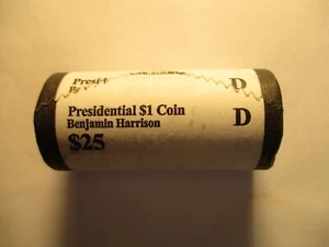 2012 D Benjamin Harrison Unopened 25 Coin Mint Roll Presidential Gold Dollar - Picture 1 of 1