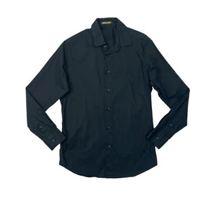 Roberto Cavalli Shirt Mens 16 Black Cotton Blend Stretch Button Up Embroidered - Picture 1 of 10