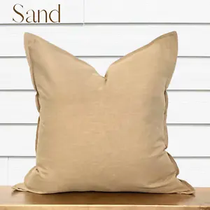 Flange Edge Linen Pillow Cover 20"x20" Minimalistic Farmhouse Accent Pillow - Picture 1 of 13