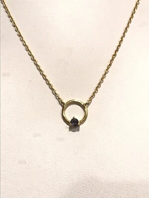 Collar Colgante Piedra Lolita Círculo Abierto ARGENTO VIVO Plata 925 Tono Oro Foto 1 de 3