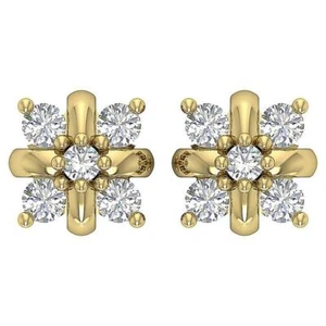 Designer Studs Earrings I1 G 0.30 Ct Round Diamond 14K White Yellow Rose Gold - Picture 1 of 10