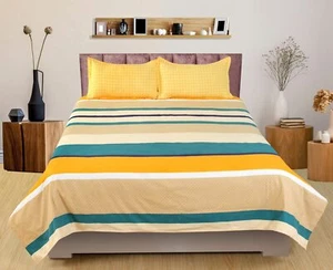 Cotton Blend Abstract Pattern Bedsheet For Double Bed With Contras Pillow Cover - Picture 1 of 20