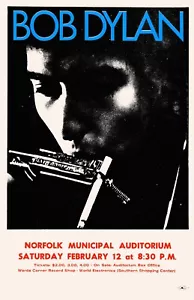 BOB DYLAN 1966 NORFOLK, VA Poster Concerto 11 X 17 Incorniciato - Foto 1 di 2