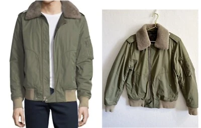 rag & bone Men's Green removable Shearling Collar Flight Bomber Jacket MEDIUM - Image 1 of 4