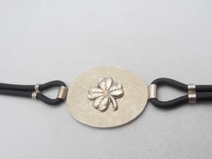 Four-Leaf: Bracelet Good Luck Charm Silver 925 And Rubber - Bracelet Bangle - Picture 1 of 4