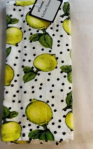 Lemons Kitchen Towel Polka Dot Black Yellow NWT Home Decor - Picture 1 of 2
