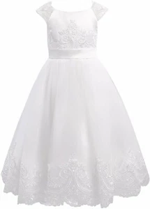 Miama Ivory Lace Tulle Cap Sleeves Wedding Flower Girl Dress Christening... - Picture 1 of 7