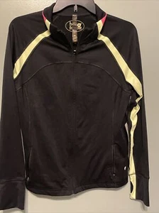 90 Degree by REFLEX Women’s Full Zip Thumb Hole Run Jacket, Black Lemon Neon Pin - Picture 1 of 9