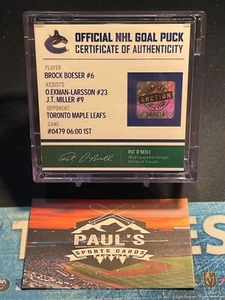 2021-22 NHL Canucks Vs. Maple Leafs Goal Puck! Brock Boeser Ast: OEL, Miller! - Foto 1 di 2