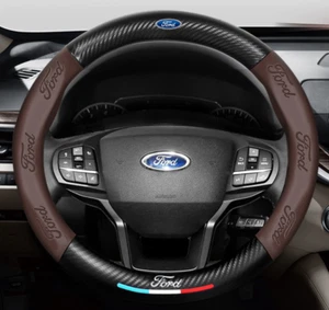 15" PU Leather+Carbon fiber Steering Wheel Cover For Ford Ecosport Edge Escape - Picture 1 of 13