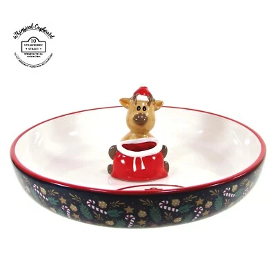 10 Strawberry Street SANTA REINDEER 11" Fiesta Snack Bowl Palillo Soporte Foto 1 de 4