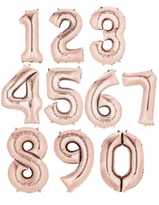 Large Rose Gold Number Foil Balloons 86cm approx. Numbers 0 - 9 18 21 30 40 & 50 - Picture 1 of 18