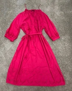 M&S Hot Pink Embroidered Broderie Anglaise Dress midi belted dress UK 18 (Long) - Picture 1 of 5