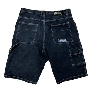 VTG Southpole Baggy Carpenter Embroidered Blue Jean Shorts 42 Jorts Y2K - Picture 1 of 9