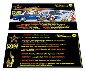 Williams Police Force Pinball Custom Apron Instruction Cards - Picture 1 of 1