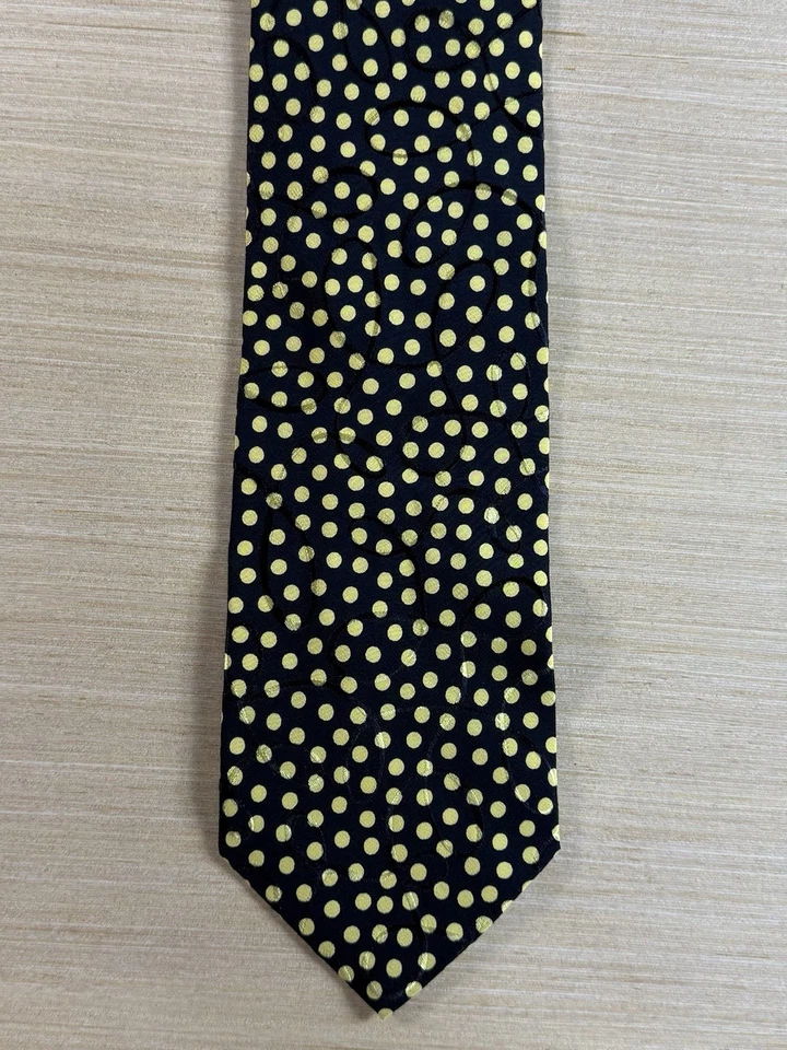 "Corbata de seda Brioni para hombre amarilla a lunares hecha a mano ITALIA 57""" Foto 1 de 4