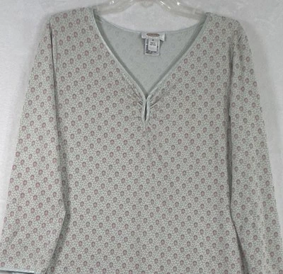 复古 Talbots 睡袍中号 100% 棉绿色花卉女式晚礼服长 — 第 1/4 张图片