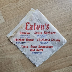 VINTAGE 1940's Eaton's Restaurant Santa Anita Cocktail Napkins with Drink Order - Picture 1 of 3