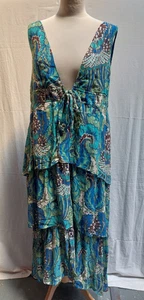 BNWT Oasis Metallic Tonal Paisley Tiered Midaxi Dress, Blue- UK 10 - Picture 1 of 13