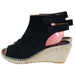 Bettye Muller Black Suede Espadrille Wedge Sandal Womens 11 (42) Ankle Strap - Picture 1 of 8